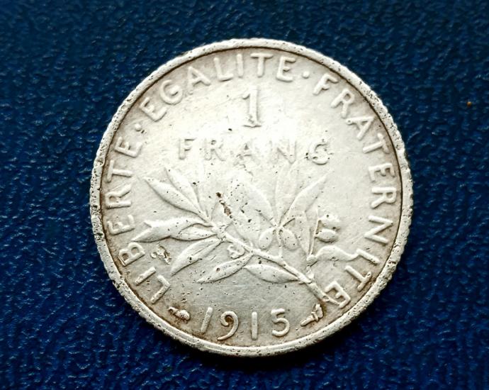 Франция 1 Франк 1915г. Серебро.